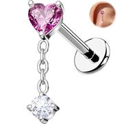 OUFER Body Piercing Labret Stud: 18G Threadless Titanium Heart CZ Labret Piercing Jewelry for Women 6mm Bar Gold/Silver Cartilage Tragus Helix Earring Lip Piercings