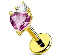 OUFER Body Piercing Labret Stud: 18G Threadless Titanium Heart CZ Labret Piercing Jewelry for Women 6mm Bar Gold/Silver Cartilage Tragus Helix Earring Lip Piercings