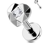 OUFER Body Piercing Labret Studs: G23 Titanium Heart 16G 1.2mm Internally Threaded Lip Piercing Jewellery 6mm Bar Gold Silver CZ Medusa Tragus Helix Cartilage Earrings for Women