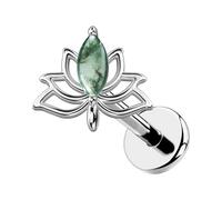 OUFER Body Piercing Lip Stud: Titanium Lotus Cartilage Earring 18G(1.0mm) Threadless Labret Bar with CZ/Moss Agate Helix Tragus Nose Lip Piercing Jewelry