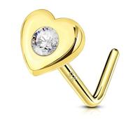 OUFER Body Piercing Nose Stud 20G Nostril Piercing Jewellery 9K Screw Solid Gold L Shape Nose Bars Pin Jewelry for Women Men 6MM Heart Nose Studs