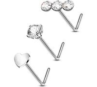 OUFER Body Piercing Nose Stud Titanium 3pcs L-Shaped Nose Piercings Nose Piercing Jewellery 22G Nose Bar Nostril Piercing Jewelry 1.5mm 2mm 2.5mm 3mm Tiny Nose Bone Pin Sets