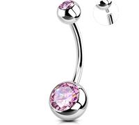 OUFER Body Piercing Ombelico Piercing Internally Belly Bars 316L Stainless Steel Belly Button Bars 10/12/14/16mm Navel Bar 14G Belly Button Ring Pink CZ Navel Piercings Jewellery Belly Piercings