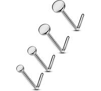 OUFER Body Piercing Solid Titanium Nose Piercing 20G Nose Stud Bone Pin 4pcs Nostril Rings L- Bend Nose Body Piercings Jewellery for Women Men