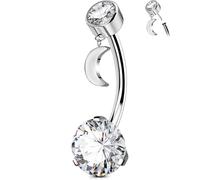 OUFER Body Piercing Threadless Titanium Belly Button Bars 14G Navel Piercing Jewellery 10/12/14/16mm Belly Bars Push in Navel Bars Moon Belly Button Ring
