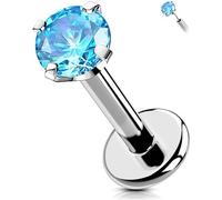 OUFER Body Piercing Titanium Push in Labret Lip Stud 16G Tragus Helix Earring Piercing Jewellery 6/8/10/12mm Threadless Aqua CZ Labret Lip Bars