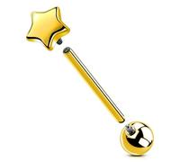 OUFER Body Piercing Titanium Tongue Bars Gold 14G Internally Tongue Rings Tongue Bar Piercing Star Tongue barbell Piercing Jewellery Titanio Piercing Lingua