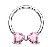 OUFER Fiocco Piercing Septum 16G Daith Piercing CZ Cuore Rosa Trasparente Orecchio Helix Argento Orecchini Cartilagine 316L Acciaio Chirurgico Tragus Clicker per Donne 8 10 mm