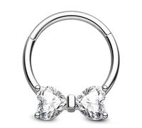 OUFER Fiocco Piercing Septum 16G Daith Piercing CZ Cuore Rosa Trasparente Orecchio Helix Argento Orecchini Cartilagine 316L Acciaio Chirurgico Tragus Clicker per Donne 8 10 mm