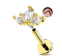 OUFER Helix Conch Piercing Gioielli 16G CZ Trasparente Orecchini Trago Labret 316L Acciaio Chirurgico Oro Filettatura Interna Piercing Cartilagine Orecchini per Donna 6mm