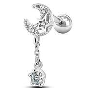 OUFER Orecchini Helix 16G Acciaio Chirurgico 316L Luna con Zirconia Cubica, Piercing Trago, Orecchini Donna Ragazza Piercing Conch Anello Gioielli Piercing 6mm