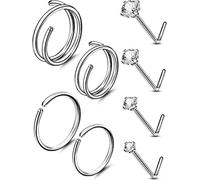 OUFER Piercing Corporei 8pz Solid Titanium L Shape Naso Piercing 20G Naso Stud Ossa Pin Anelli nasali Anelli per il naso Gioielli per Piercing del Corpo per donne e uomini