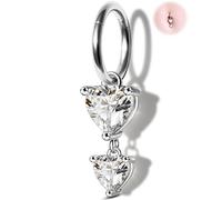 OUFER Piercing Ombelico Anello a Doppio Cuore Pendent Argento Belly Button Ring 14G Piercing Ombelico Acciaio Chirurgico 316L Navel Bar Anello CZ Trasparente Clicker per Donna 8mm