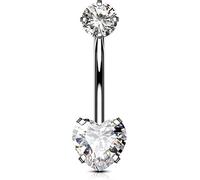 OUFER Piercing per ombelico con filettatura interna, 14 G, in titanio massiccio grado 23, con doppio zircone cubico lucido