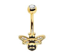 OUFER - Piercing per Ombelico in Acciaio Chirurgico 316L, 14 G, con Chiusura a Forma di Ape, in Resina epossidica Trasparente, con Zirconia cubica