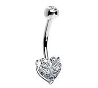 OUFER, Piercing per ombelico in oro 14 K, con ciondolo a forma di cuore con zirconia cubica, piercing per il corpo, per San Valentino, 14G, da donna