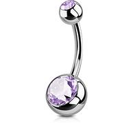 OUFER Piercing per Ombelico in Titanio Massiccio, 14 G, con Sfera in Titanio, Doppia Gemma Trasparente, 1,6 mm, Titanio Cristallo