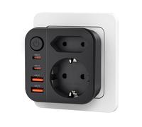 OUFUYU Ciabatta Multipresa, Presa multipla salvaspazio con PD33W 2 USB C e 1 USB A, Ciabatta Elettrica con 4 Prese per Casa, Ufficio, Nero