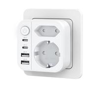 OUFUYU Presa multipla 6-in-1, Doppia Presa con 2 USBA e 2 USBC, Prese Elettriche da Muro con Interruttore (4000W/16A), Multipresa Salvaspazio per Casa/Ufficio/Viaggio, Tipo C/E/F