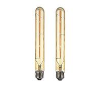OUGEER Confezione da 2 lampadine LED T30 a tubo lungo, 4 W, stile Edison, in vetro fumé dorato, T30, E27, 4 W, attacco Edison a vite