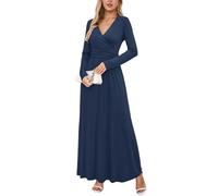 OUGES Abito da Donna Manica Lunga con Scollo A V Abito Invernale Abiti Casual Boho Maxi Abito con Tasche Abito Autunnale(M)