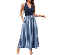 OUGES Abito Estivo da Donna Senza Maniche con Scollo A V Abito Casual Boho Maxi Abito con Tasche (Floral03-3142, M)