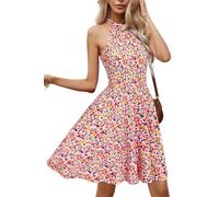 OUGES Abito Estivo Donna al Ginocchio con Scollo al Ginocchio Abito Estivo con Motivo Floreale Abito da Cocktail Elegante(Floral17,L)