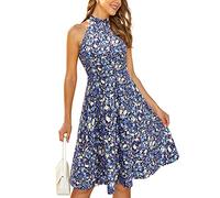 OUGES Abito Estivo Donna al Ginocchio con Scollo al Ginocchio Abito Estivo con Motivo Floreale Abito da Cocktail Elegante(Floral14,S)