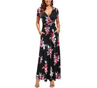 OUGES Abito Estivo Donna Manica Corta con Scollo A V Abito Casual Boho Maxi Abito con Tasche Abito da Festa(Floral-6, XXL)