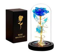 ougiver Regalo di compleanno personalizzato per donne, rosa di Natale regalo per donne sua mamma, rosa colorata blu illuminata in cupola acrilica, per insegnanti, matrimoni, fidanzamenti, anniversari