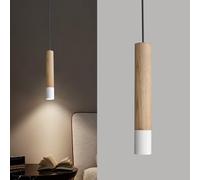 ouglres Lampada a sospensione monoluce, in legno bianco, vintage, Gu10, regolabile in altezza, per comodino, camera da letto, cucina, comodino, tavolo da pranzo, soggiorno, bar, design