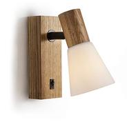 ouglres Lampada da parete in legno con interruttore, vintage per interni, paralume in vetro bianco, girevole, design industriale, lampada da parete per camera da letto, comodino, soggiorno, scale,