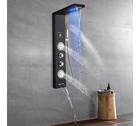 OUGOO Pannello doccia a LED senza batteria, colonna doccia con rubinetto e indicatore di temperatura, 5 modalità doccia (doccia a pioggia, cascata, getti massaggianti, doccetta e beccuccio vasca da