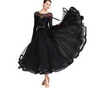 OUHENYUAN Abiti da Ballo da Ballo da Donna Costume per Prestazioni Moderne a Manica Lunga in Rete Abito da Competizione Waltz Tango,Nero,M