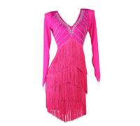 OUHENYUAN Gonna Pratica Moderna con Frange e Frange Abiti da Spettacolo per Balli da Sala Latini da Donna Ballerino di Tango con Colletto a V,Rose,XXL