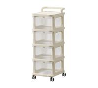 OUHKDM Carrello portaoggetti con Ruote a 2/3/4/5 cassetti, Organizer Mobile con Ruote, mobiletto portaoggetti in plastica Bianca per Camera da Letto, Soggiorno, Ufficio, Vestiti(4 Drawers)
