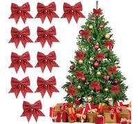 ouhos 10 Fiocchi Rossi di Natale, Champagne Oro con Glitter per Albero di Natale per Feste di Famiglia, Decorazione per Natale, Vacanze, Matrimoni, celebrazioni (Rosso)
