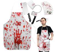 ouhos Costume da macellaio di Halloween, costume da medico, costume da macellaio per uomo e donna, grembiule sanguinoso e tatuaggi di cicatrici di Halloween, per vampiro zombie