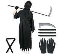 ouhos Costume Halloween Bambino, Vestito Halloween Bambino Costumi Halloween Bambini con Tuta, Cappuccio, Falce e Guanti