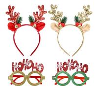 ouhos Set di 4 fermagli per capelli con renna glitterata, con occhiali di Natale, per donne e ragazze (B)