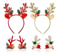 ouhos Set di 4 fermagli per capelli con renna glitterata, con occhiali di Natale, per donne e ragazze (A)