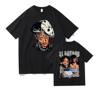 OUHZNUX T-Shirt 21 Savage ISSA Album T-Shirt in Cotone retrò Anni '90 Uomo Donna T-Shirt Cool Moda Hip Hop T-Shirt Oversize T-Shirt Girocollo XS-3XL-Black||XS