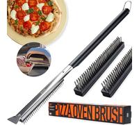 OUII Spazzola da forno per pizza da 66 cm, con raschietto per pietra, include 3 testine, setole in acciaio inox resistenti al calore, manico lungo, compatibile con forni Ooni, Gozney, Blackstone, Solo