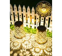 OUILA - 2 lampade solari per esterni, resistenti alle intemperie, in metallo, con protezione IP65, lampada solare decorativa a sospensione per balcone, terrazza, cortile, albero e campeggio