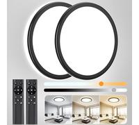 OUILA Ø30cm Dimmerabile Lampadario con Telecomando, 24W Plafoniera Dimmerabile 3000K-6500K Plafoniera LED Soffitto 2400LM Plafoniere per Soggiorno Camera da Letto Cucina Bagno (Nera, 2 Pezzi)