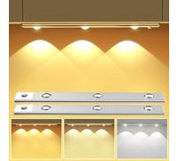 OUILA 30CM Luce Armadio LED con Sensore di Movimento, Dimmerabili Sottopensili 3000K/4000K/6000K Luminosità Regolabile 1200mAh Luci Notturna USB Magnetica Cucina, Scale, Corridoio, Armadio -2 Pezzi