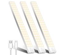 OUILA Armadio Luce con Sensore di Movimento - 4 Modalità Led, Sottopensile, Luce Notturna USB Ricaricabile - Striscia Led con Sensore per Cucina (Luce Calda-3000K, 32cm*3 Pezzi)