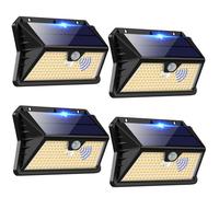 OUILA Faro LED Esterno con Pannello Solare, 4 Pezzi, Luce Solare LED Esterno con Sensore di Movimento, 185 LED/3 Modos, IP65 Impermeabile, Bianco Caldo