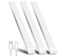 OUILA Led Armadio con sensore di movimento, 4 Modalità, Sottopensile Luce Notturna, USB Ricaricabile, Striscia Led per Cucina (Bianco-5000K, 32cm*3 Pezzi)