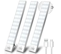 OUILA Led Armadio Luce con sensore di movimento 5000K, Luce Bianca 4 Modalità Sottopensile Luce Notturna USB Ricaricabile, Striscia Led per Cucina,Corridoio-23cm*3 Pezzi